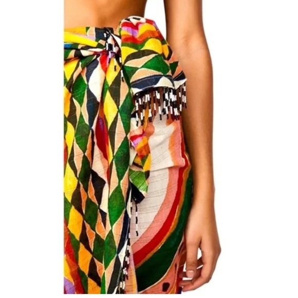 Farm Rio FARM Rio Beach Vibrant Multi Banana Sarong Wrap Scarf Beaded Fringe - Picture 3 of 15